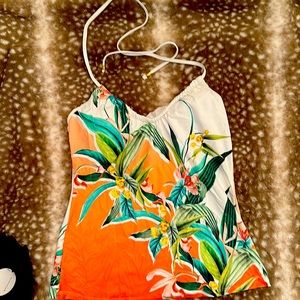 Trina turk tankini top coral/white with floral pattern